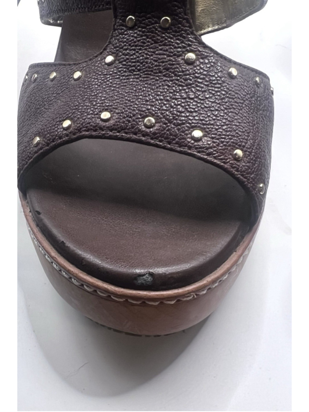 Banana Republic Bonnie Studded Sandals Womens 9 Strap Platform Heels Brown Gold - Picture 11 of 14